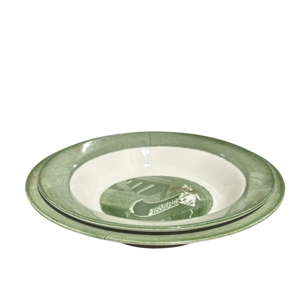 2~Vintage 1950s Green Colonial Homestead by Royal Ironstone China Serving Bowls - Picture 8 of 11